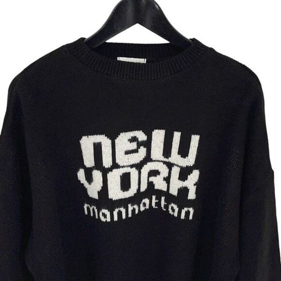 Topshop Curve Knit New York Sweater in Monochrome Black Size 8-10 Medium‎ - Picture 3 of 11